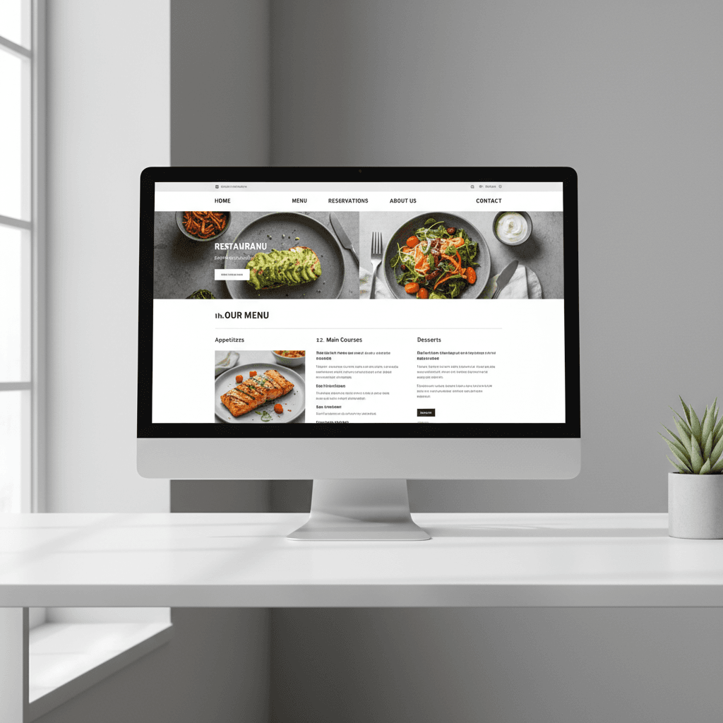 Restaurant website menu page on computer screen